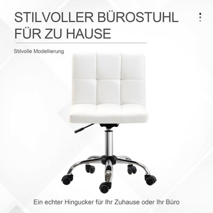 Bureaustoel – Kantoorstoel – Draaistoel – Computerstoel – Gamestoel – Ergonomisch Design – Verstelbare Hoogte – Wit Kunstleer – Stil Rollende Wieltjes – Lage Rugleuning
