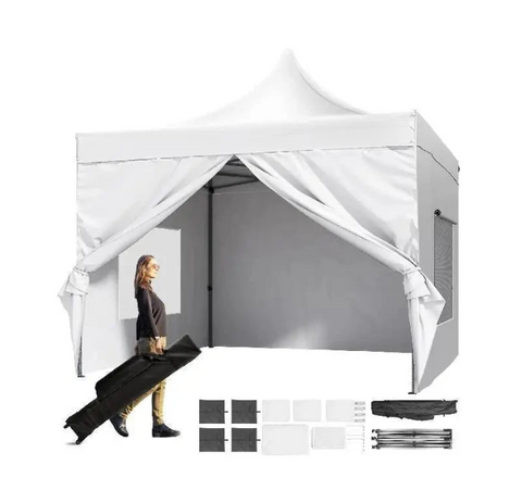 Partytent - Shelter tent 10x10ft - Polykatoen - Eenvoudig Opzetten - Aerodynamisch design - Verwijderbare zijwanden - UV Bestendig - Waterdicht - Wit - QUORE