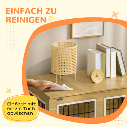 Hondenbench – Hondenkooi – Hondenkist – Reismand – Bench Voor Medium Honden – Wasbaar Kussen – 2 Deuren Met Slot – 90x58x65 cm – Natuurlijk Houtdesign