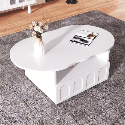 Wolkvormige Salontafel – Koffietafel – Bijzettafel – Opbergtafel – Woonkamertafel – Wit – Met Lades en Kastjes – Duurzaam Hardhout en Kunsthout