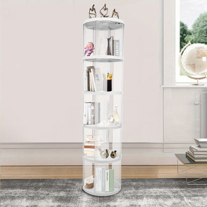 Draaibare Boekenkast – Rondebladkast – Boekenrek – Opbergkast – Draaisysteem – Modern Design – 5 Transparante Planken – Ruimtebesparend & Duurzaam ABS-PET
