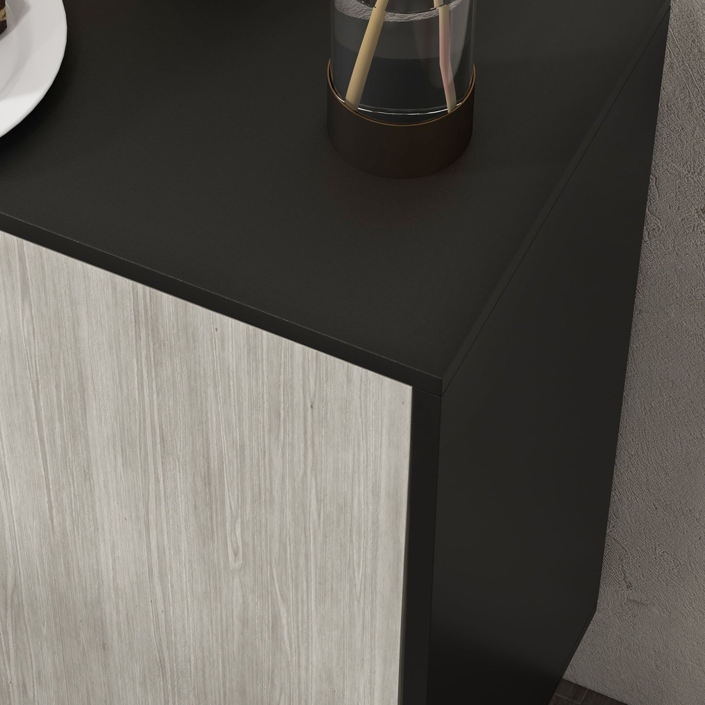 Keukenkast – Keukenbuffet – Buffetkast – Voorraadkast – Keukenopberger – 2 Dubbele Deuren – Verstelbare Planken – 121 x 37 x 75 cm – Hout Spaanplaat – Zwart-Grijze Houtnerf