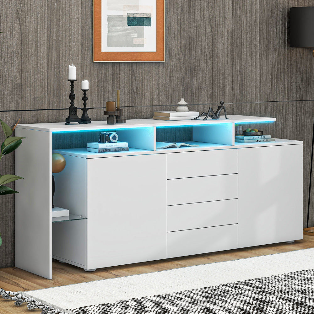 Dressoir – Opbergkast – Buffetkast – Kasten – TV Meubel – Hoogglans Wit – Modern Minimalistisch Design – Volledig Gemonteerd – Stevig & Duurzaam