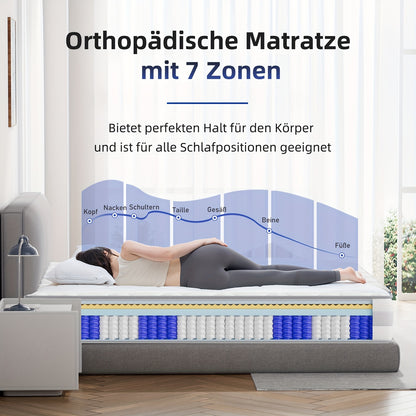 Hybrid Mattress -25cm Pocket Spring Mattress, Ergonomically Designed with A Comfort Foam Layer Over Springs, Firmness Level H3/H4, Reversible Design, Shock Absorption Technology, Breathable Sleep Surface