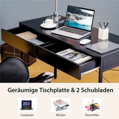 Bureau – Computerbureau – Bureautafel – Werkplek – Schrijftafel – Met 2 Lades – Industrieel Design – 112x48x76 cm – Metaal