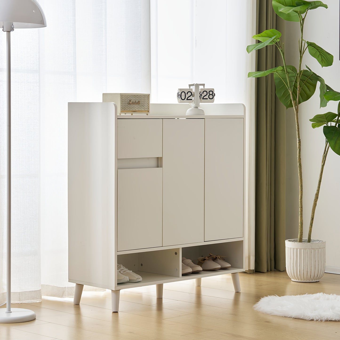 Dressoir – Ladekast – Opbergkast – Schoenenkast – Kast – Wit – Verstelbare Planken – Houten Poten – 90x99x35 cm