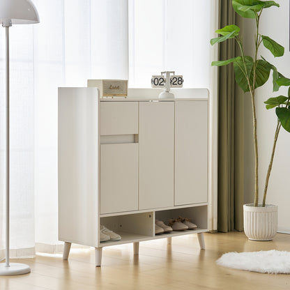 Dressoir – Ladekast – Opbergkast – Schoenenkast – Kast – Wit – Verstelbare Planken – Houten Poten – 90x99x35 cm