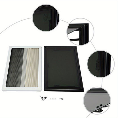 Push-Out Raam RV – Caravanraam – Camperraam – Motorhome Ruit – Schuifraam – Aluminium Frame – 700x450mm – Getemperd Glas & Inklapbare Zonwering – Wit/Zwart