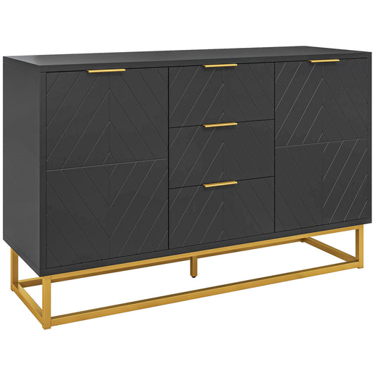 Buffet – Dressoir – Kast – Opbergmeubel – Sideboard – Zwart – Gouden Metalen Accenten – Veelzijdige Opbergruimte Met Verstelbare Planken – Compact Formaat 120x40x76 cm