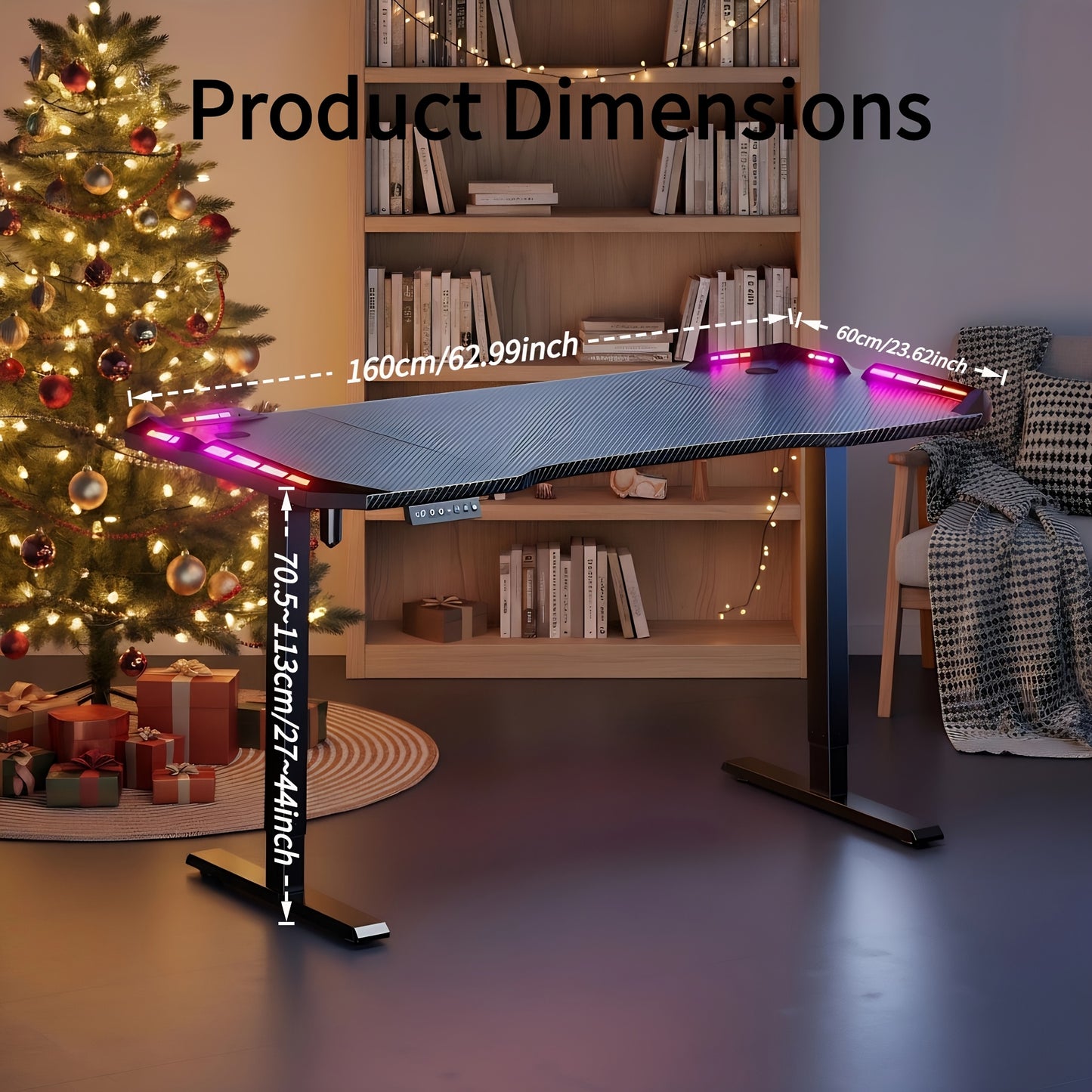 Elektrisch Verstelbaar Zit-Sta Bureau – Zit-Sta Tafel – Bureau Verstelbaar – Gaming Bureau – Thuiswerk Bureau – Carbon Fiber Tafelblad – RGB LED Verlichting – XXL Antislip Muismat – Hoofdtelefoonhaak – Verstelbaar 71-113 cm