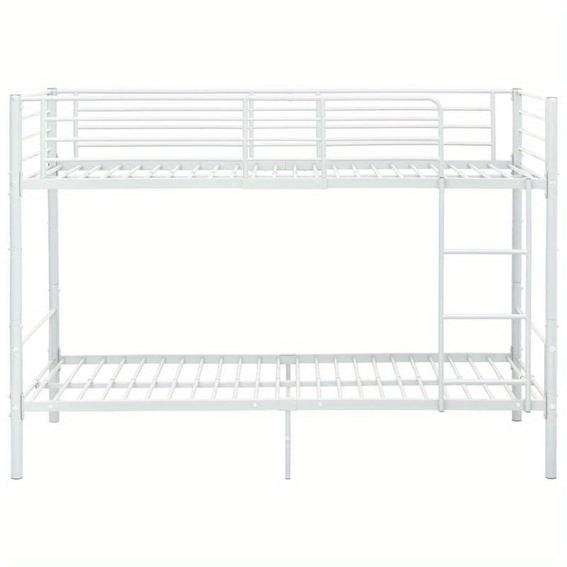 White Metal Bunk Bed 90x200cm - Space-Saving Sturdy Frame, Classic Design with Safety Guardrails & Ladder, Easy Assembly for Small Apartments, Dorms, Guest Rooms - Durable Metal Construction, No Power Needed, Bunk Bed for Bed