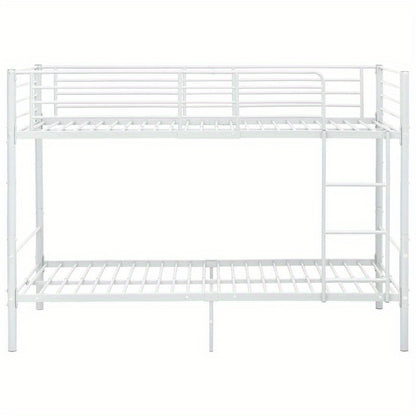 White Metal Bunk Bed 90x200cm - Space-Saving Sturdy Frame, Classic Design with Safety Guardrails & Ladder, Easy Assembly for Small Apartments, Dorms, Guest Rooms - Durable Metal Construction, No Power Needed, Bunk Bed for Bed
