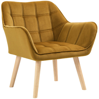Fauteuil – Accentstoel – Armstoel – Loungefauteuil – Scandinavisch Design – Fluwelen Bekleding – Rubberhouten Poten – Max. 120 kg Belastbaar – Geel