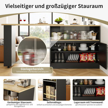 Modern 360° Rotating Bar Table with Glass Shelves - Multifunctional Kitchen & Dining Sideboard, 90x45x100cm, Easy Assembly, No Power Needed, Sleek Black Design for Contemporary Spaces, Kitchen Storage Solution, Minimalist Fu