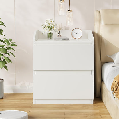 Nachtkastje – Bedside Table – Tafel – Opbergkastje – Lade Kastje – Wit Houten – 2 Lades – Handgreepvrij – Compact & Duurzaam