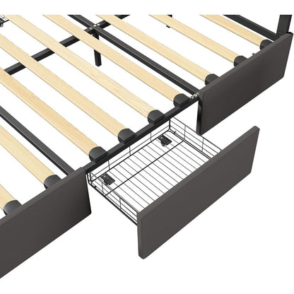 Tweepersoonsbed – Bedframe – Bed – Slaapbed – Ledikant – Donkergrijs – 160x200 cm – 4 Uitschuifbare Laden – Verstelbaar Hoofdbord