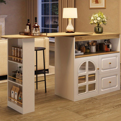 Dressoir – Sideboard – Ladekast – Buffetkast – Opbergkast – 360° Draaibaar – Wit Met Gouden Accenten – Modern Minimalistisch Design – Ruime Opbergruimte Met 2 Lades En Open Vakken