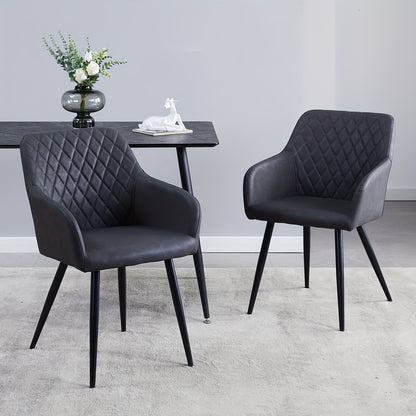 Lounge Stoel Set – Fauteuil – Eetkamerstoel – Bureaustoel – Relaxstoel – Donkergrijs Kunstleer – Metalen Poten – Ergonomisch Comfortabele Zitting