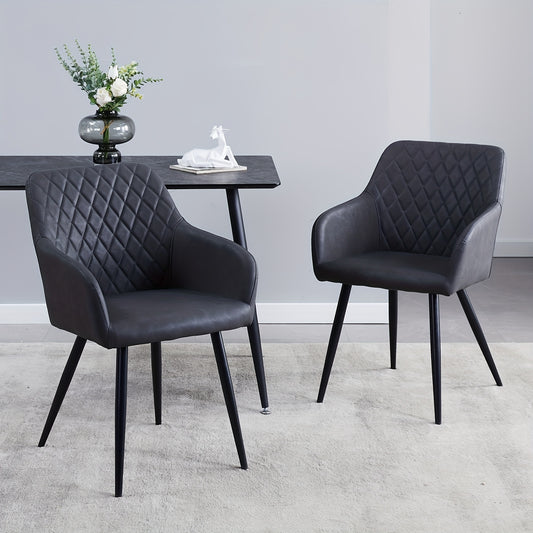 Lounge Stoel Set – Fauteuil – Eetkamerstoel – Bureaustoel – Relaxstoel – Donkergrijs Kunstleer – Metalen Poten – Ergonomisch Comfortabele Zitting