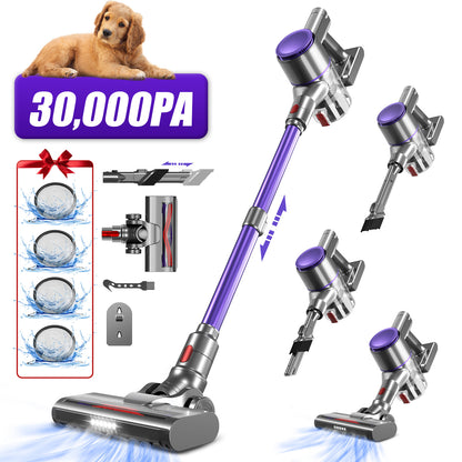 Aiidoits Cordless Vacuum Cleaner – 30000Pa, 300W, 35-Min Runtime, 6×2200mAh Battery, 1.4L Dustbin, Super Quiet, Anti-Tangle Brush – High-Capacity Cordless Vacuum with Long Battery Life, Flexible Cleaning for Hard Floors,