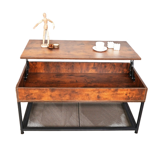 Salontafel – Koffietafel – Bijzettafel – Woonkamertafel – Tafel – Verstelbaar Lift-Top – Verborgen Opbergruimte – Hout – Metaal – Rustiek Bruin