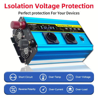 Spanningsomzetter 24V naar 230V – Omvormer – Inverter – DC naar AC Converter – Zuivere Sinusgolf – 2000W Continuvermogen – Draadloze Afstandsbediening & LCD-Display