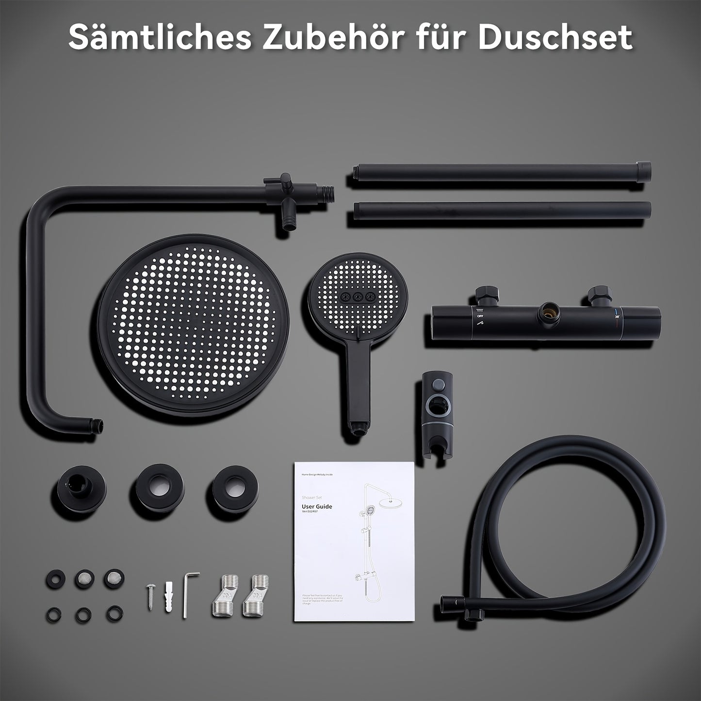 Thermostaatkraan – Douchekraan – Doucheset – Thermostatische Douche – Badkraan – Mat Zwart – 25 cm Hoofddouche – Constante Watertemperatuur