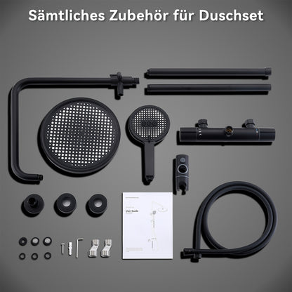 Thermostaatkraan – Douchekraan – Doucheset – Thermostatische Douche – Badkraan – Mat Zwart – 25 cm Hoofddouche – Constante Watertemperatuur