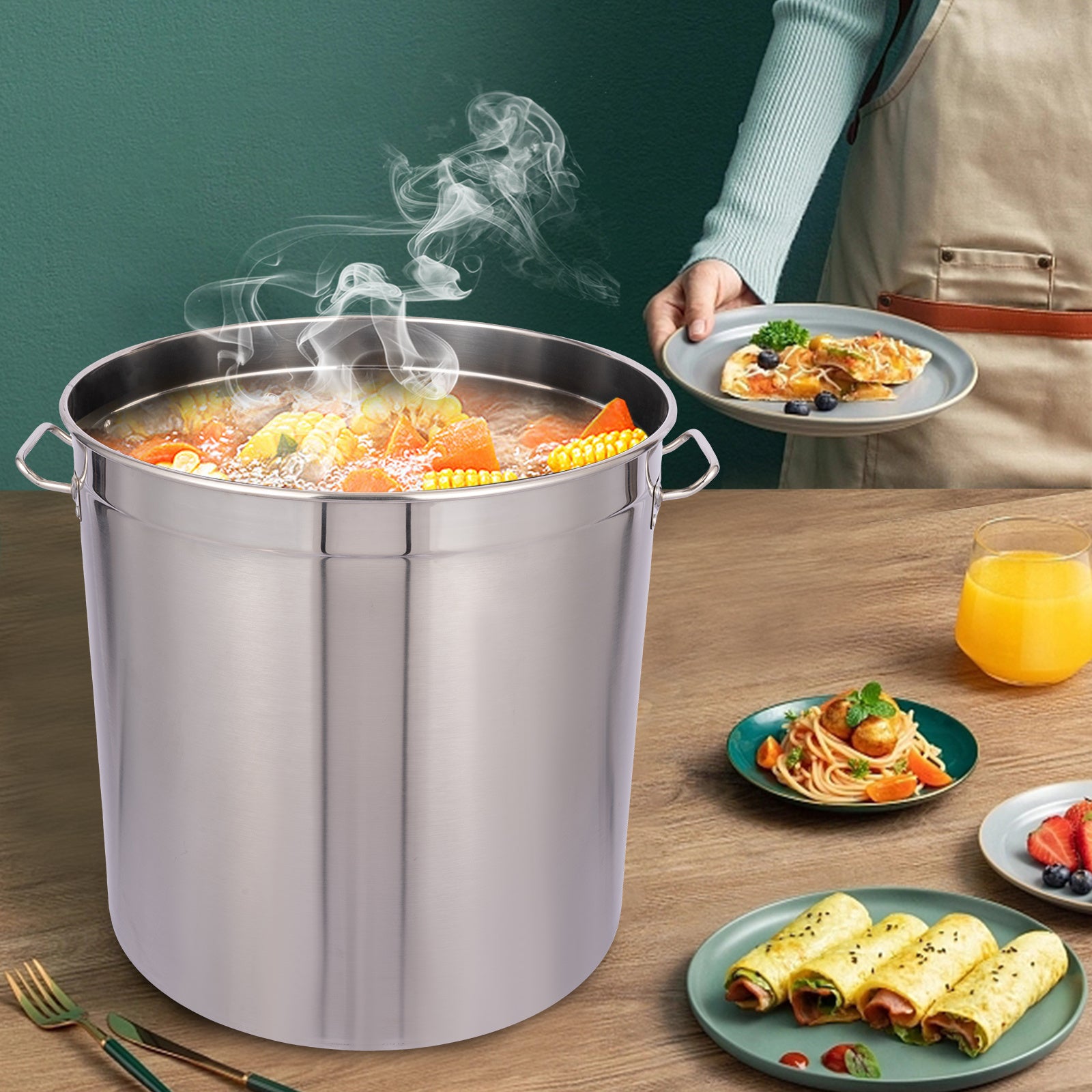 Soepketel – Soeppot – Kookpot – Stoofpan – Grote Pan – Roestvrij Staal 304 – 98 Liter Inhoud - QUORE