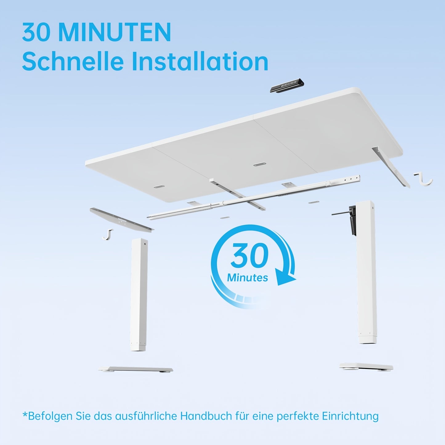 Adjustable Height Desk | Stable, Ergonomic Sit-and-Stand Desk with Manual Control, 120 x 60 cm, White, Freestanding, Plastic and Metal Construction, Contemporary Style - Litake