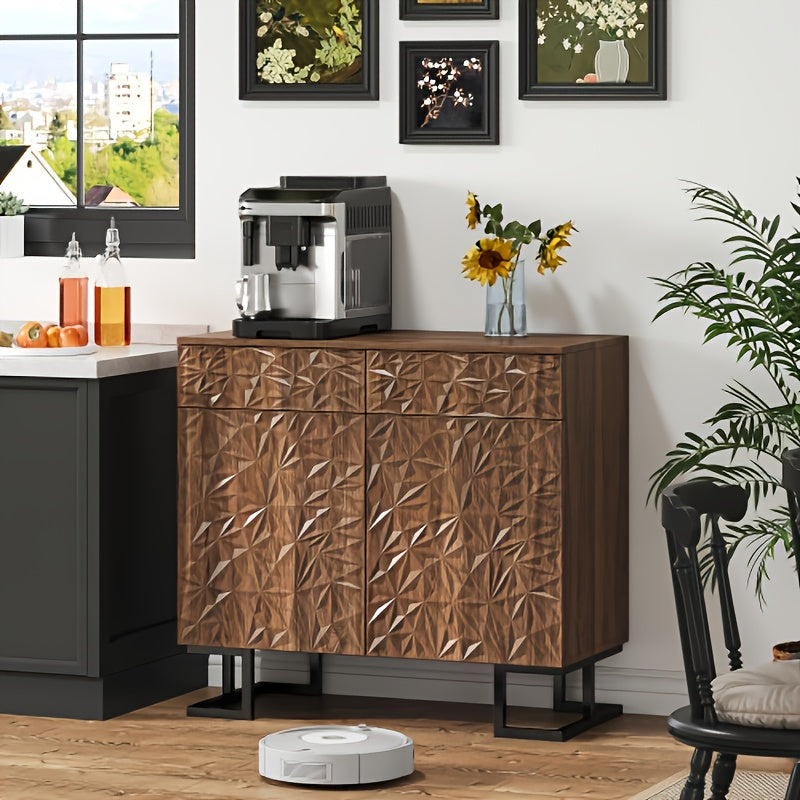 Dressoirkast – Dressoir – Opbergkast – Sideboard – Kast – Modern Klassiek Bruin – Stevige Metalen Poten – 2 Lades + 2 Deuren met Soft-Close – Compact 68,5 cm Hoog