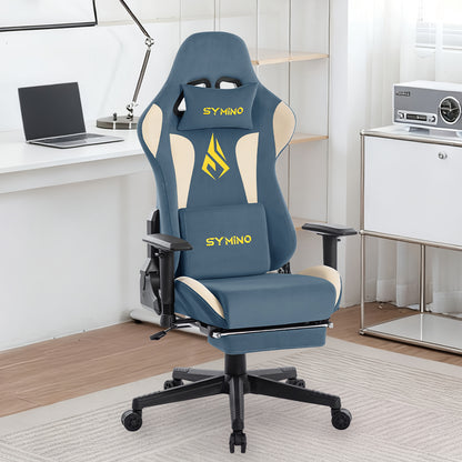 Gamestoel – Gaming Stoel – Bureaustoel – Game Chair – Gamingstoel – Verstelbare Rugleuning 90-167° – Ergonomische Lendensteun en Voetensteun – Met Luxe Blauw Kunstsuède & Stalen Frame