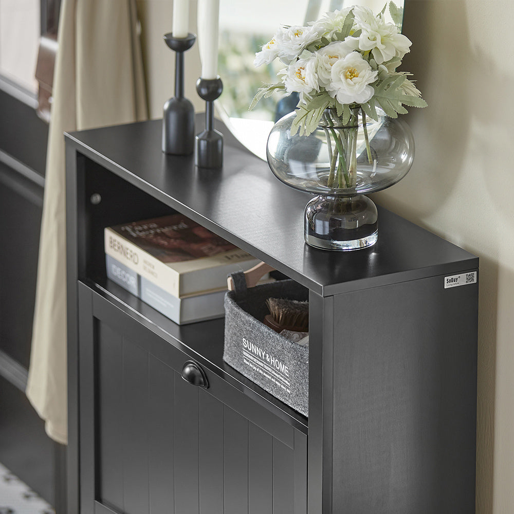 Schoenenkast – Schoenopberger – Schoenrek – Schoenmeubel – Dressoir – Wit – Twee Inklapbare Lades – Glazen Bovenblad