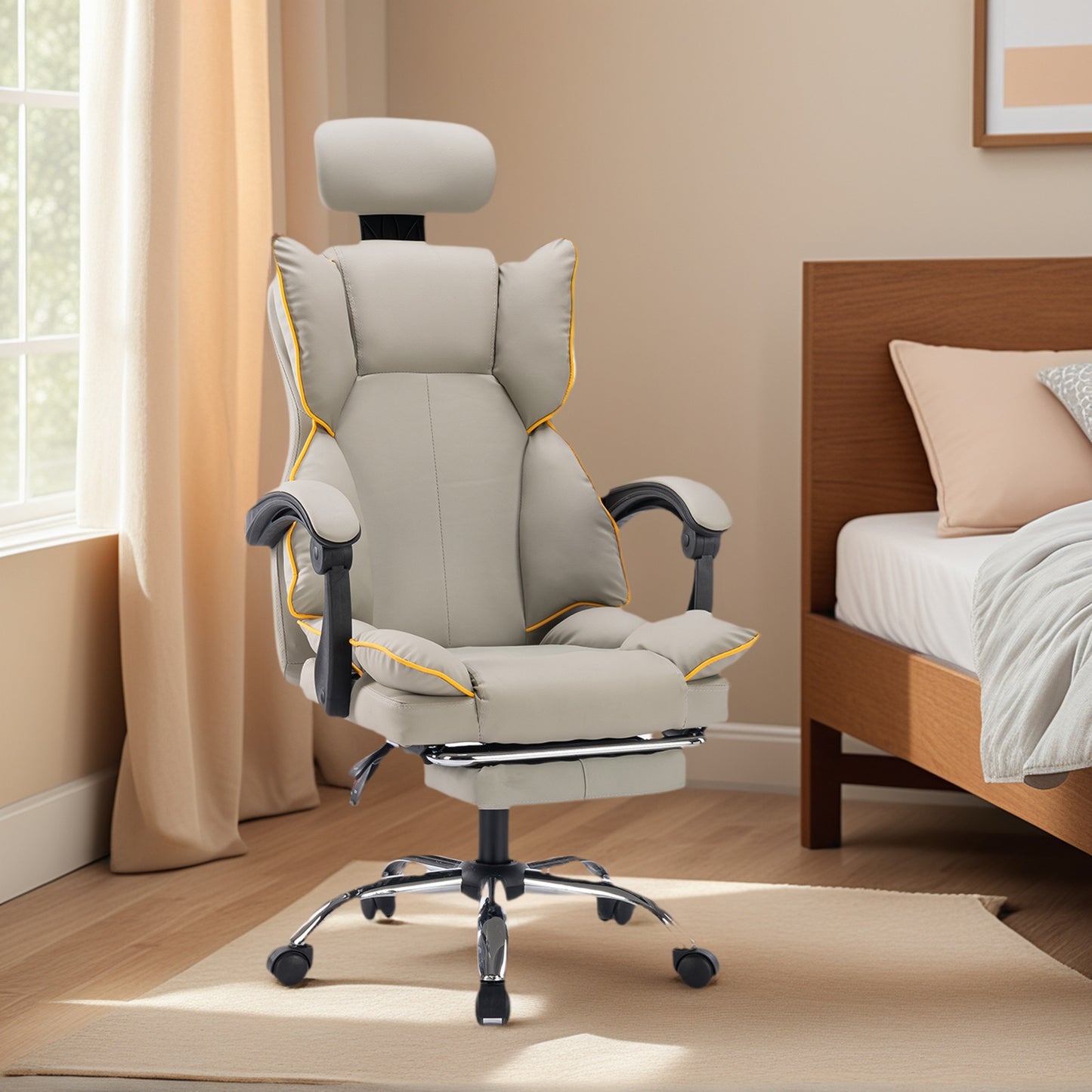 Gamingstoel – Gamestoel – Gaming Chair – Game Stoel – Bureaustoel – Ergonomisch – Verstelbare Hoogte – PU Leder – Zachte Schuimvulling – Stevige Rugleuning – Paars-Wit – Geschikt Voor Volwassenen En Tieners