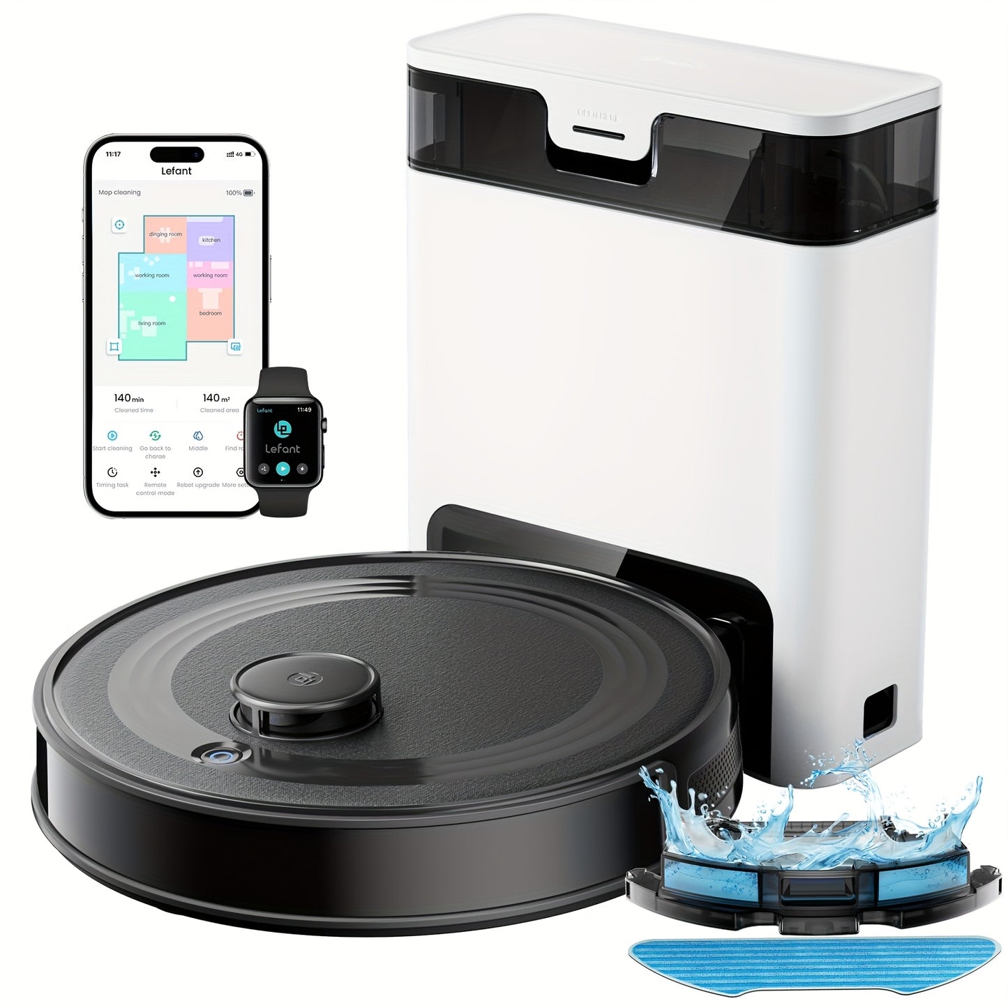 Robotstofzuiger – Robot Cleaner – Robot Veegmachine – Robot Dweilmachine – Slimme Stofzuiger – Zwart – 5200 mAh Batterij – 3D Obstakelvermijding