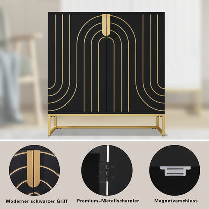 Dressoir – Ladekast – Opbergkast – Buffetkast – Kast – Modern – Hoogwaardig Hout – Gouden Metalen Poten – 2 Deuren – 3,2+ Kubieke Voet Opbergruimte – Zwart Turquoise