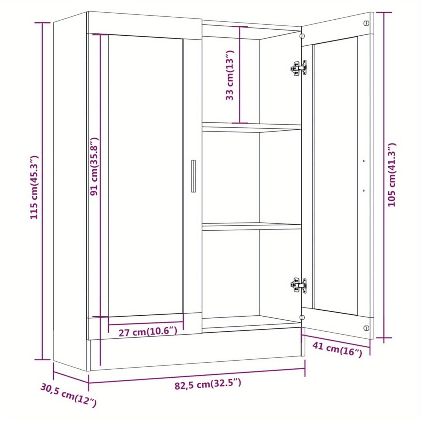 Vitrinekast – Vitrine – Glazen Kast – Opbergkast – Wandkast – Smoke Oak – 82,5x30,5x115 cm – Ge-engineerd Hout