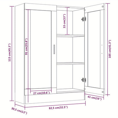Vitrinekast – Vitrine – Glazen Kast – Opbergkast – Wandkast – Smoke Oak – 82,5x30,5x115 cm – Ge-engineerd Hout