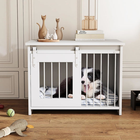 Hondenbench – Hondenkooi – Hondenhok – Hondenmand – Dierkennel – Modern Wit Design – Bijtbestendig Metalen Frame – Geruisloze Schuifdeur