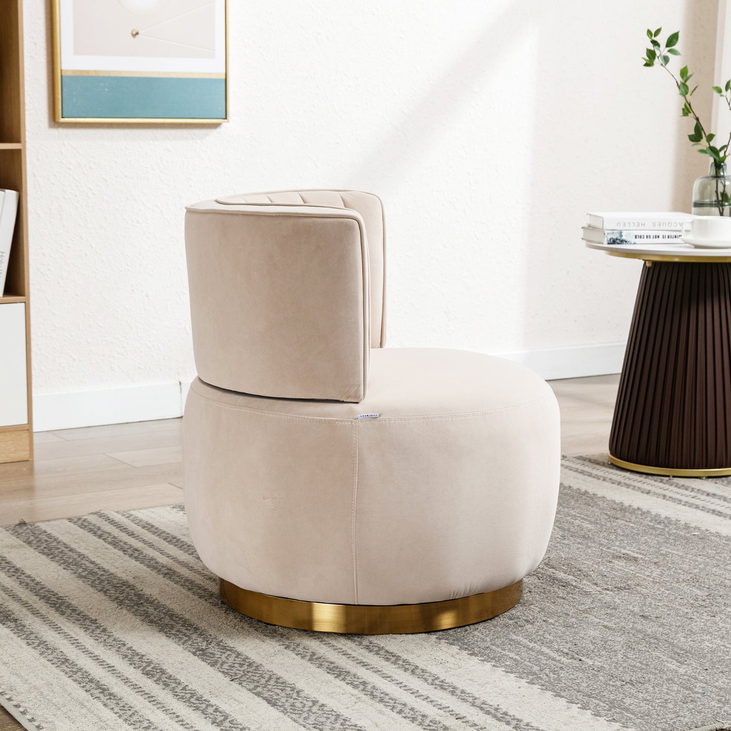 Draaifauteuil – Bureaustoel – Loungefauteuil – Swivel Chair – Fauteuil Beige – 360° Rotatie – Fluweelzachte Bekleding