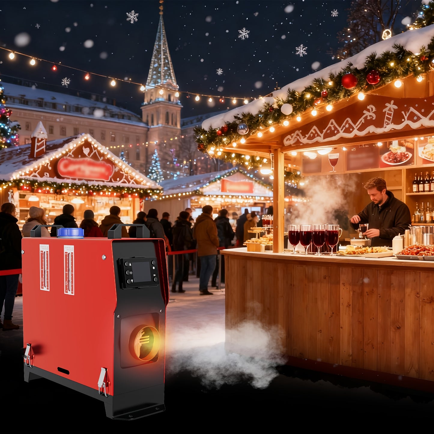 12V 8KW Diesel Air Heater – Dieselkachel – Verwarming – Auxiliary Heater – Standkachel – Met LCD Display – Geluidsarm en Snelle Opwarming – Zwart/Rood