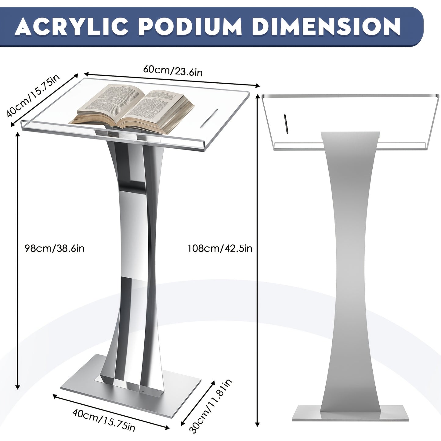 Spreektafel – Lectern – Podium – Presentatietafel – Pulpit – Upgrade – 10 mm Dikke Acrylplaat – Stevige IJzeren Basis Met Penhouder