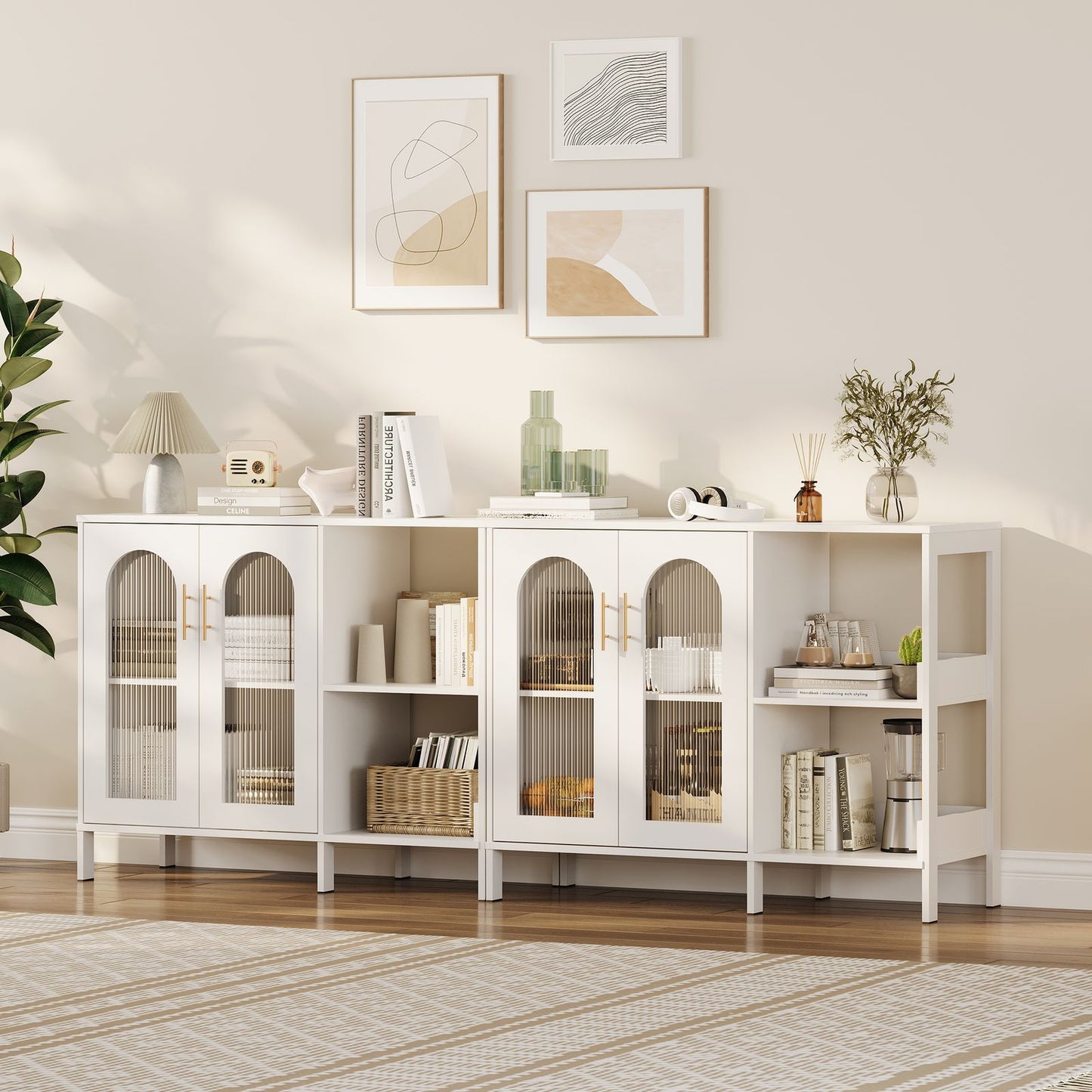 Moderne Sideboard Kast – Opbergkast – Buffetkast – Dressoir – Accentkast – Wit – Hardhout en Metaal – Compact & Stevig