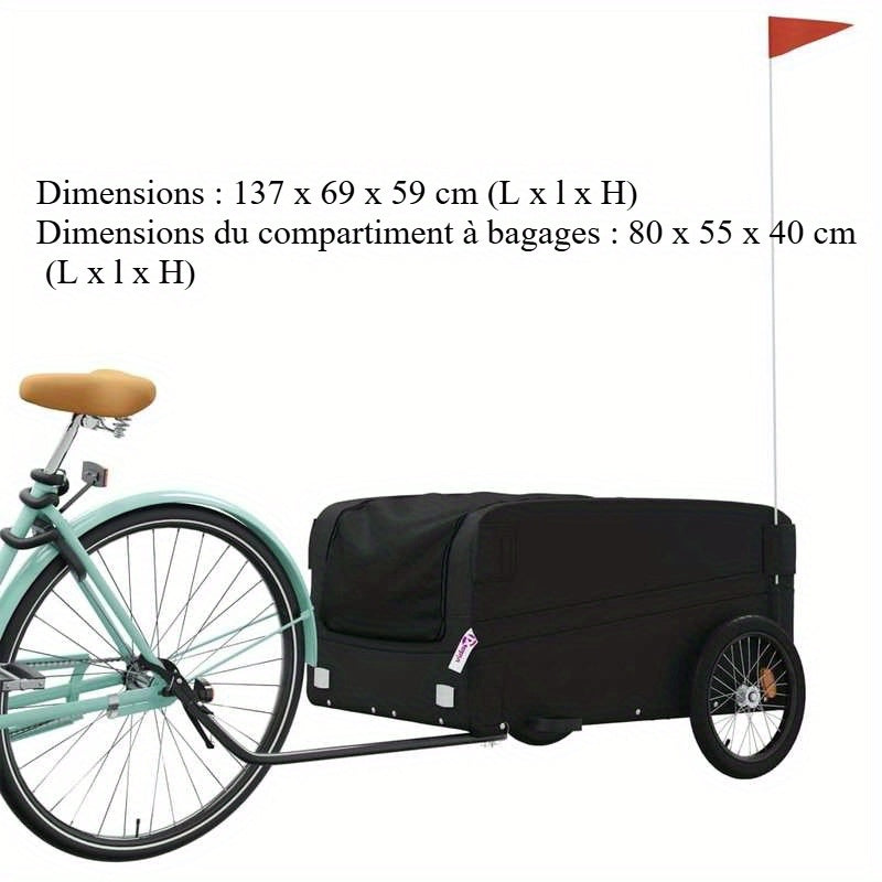 Fietskar Zwaar Beladen – Fietstrailer Cargo – Bakfiets Aanhanger – Transportkar Fiets – Cargo Carrier – 45 kg Capaciteit – Duurzaam Denim Frame – Ruime Opbergruimte – Zwart