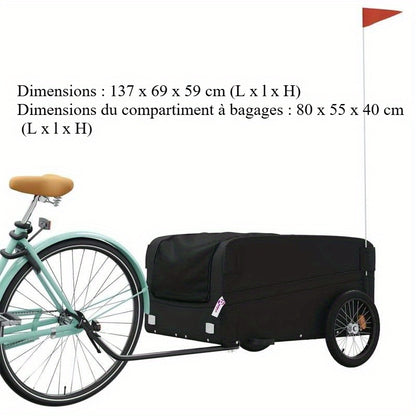 Fietskar Zwaar Beladen – Fietstrailer Cargo – Bakfiets Aanhanger – Transportkar Fiets – Cargo Carrier – 45 kg Capaciteit – Duurzaam Denim Frame – Ruime Opbergruimte – Zwart