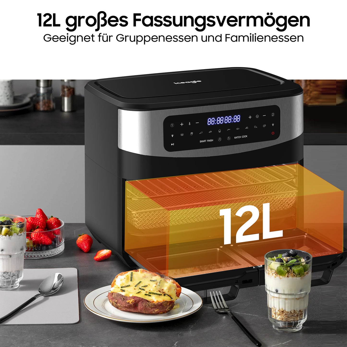 Airfryer – Heteluchtfriteuse – Snackmaker – Digitale Friteuse – Gezonde Airfryer – 12L XXL Inhoud – Dubbele Kookkamers – 2600W Vermogen