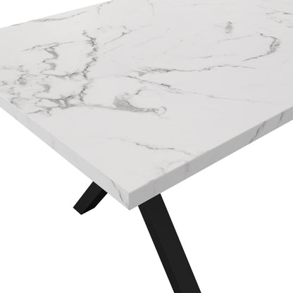 Uitbreekbare Eettafel – Uitklapbare Tafel – Verlengbare Tafel – Woonkamer Tafel – Keuken Tafel – Marmerlook Blad – Zwarte Metalen Poten – 140x80x76 cm – Wit MDF