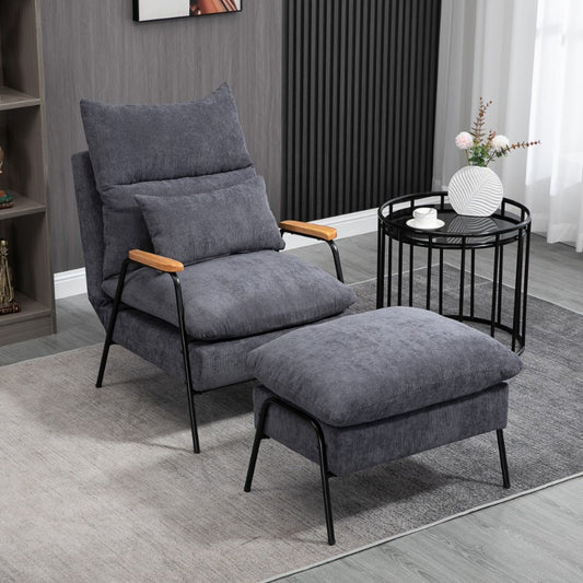 Loungefauteuil – Relaxstoel – Zetel – Slaapstoel – Fauteuil – Verstelbare Rugleuning – Grijs Stof & Zwart Metalen Frame