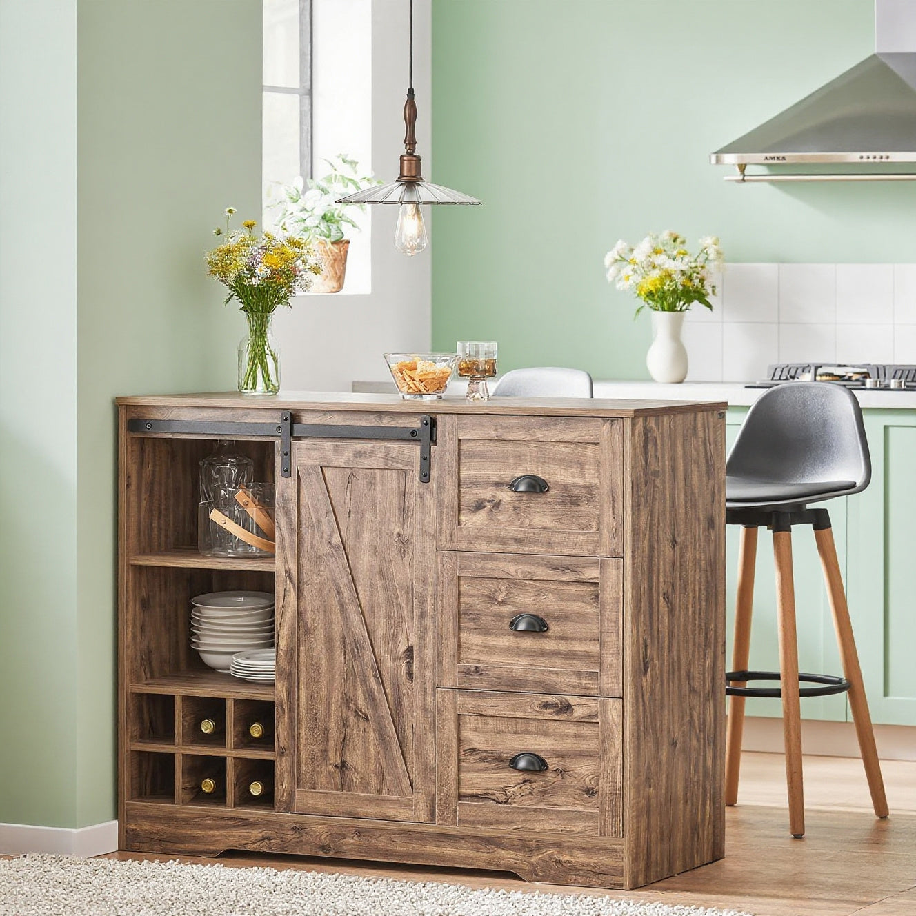 Keukenkast – Opbergkast – Buffetkast – Keukenonderkast – Dressoir – Industrieel Design – 110x50x90 cm – Met Flessenhouder