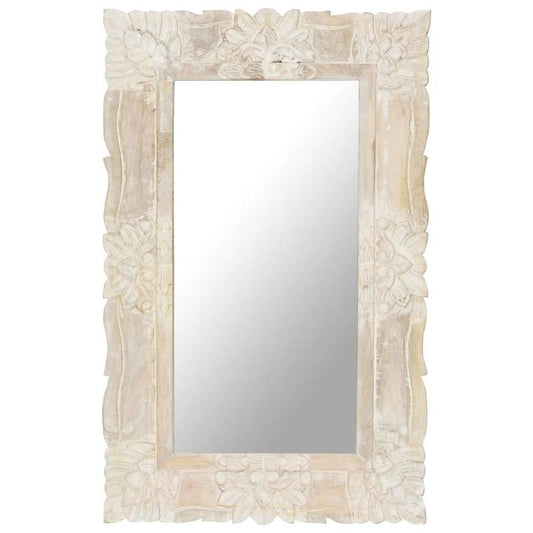 Wandspiegel – Muurspiegel – Badkamerspiegel – Slaapkamerspiegel – Decoratieve Spiegel – Wit Mangohouten Frame – 80x50 cm – Eenvoudig te Monteren